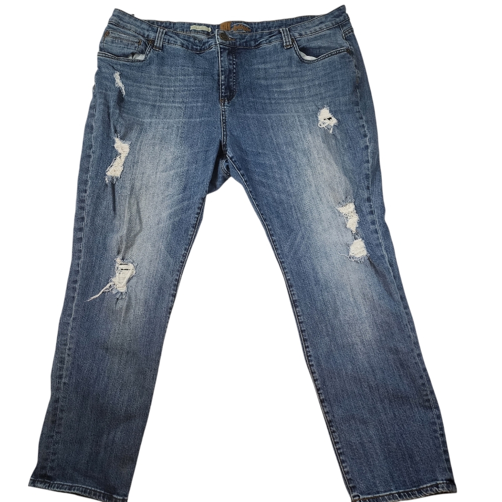 Kut from the Kloth Katy Boyfriend Jeans Womens 22W Blue Distressed KP799GC4R
